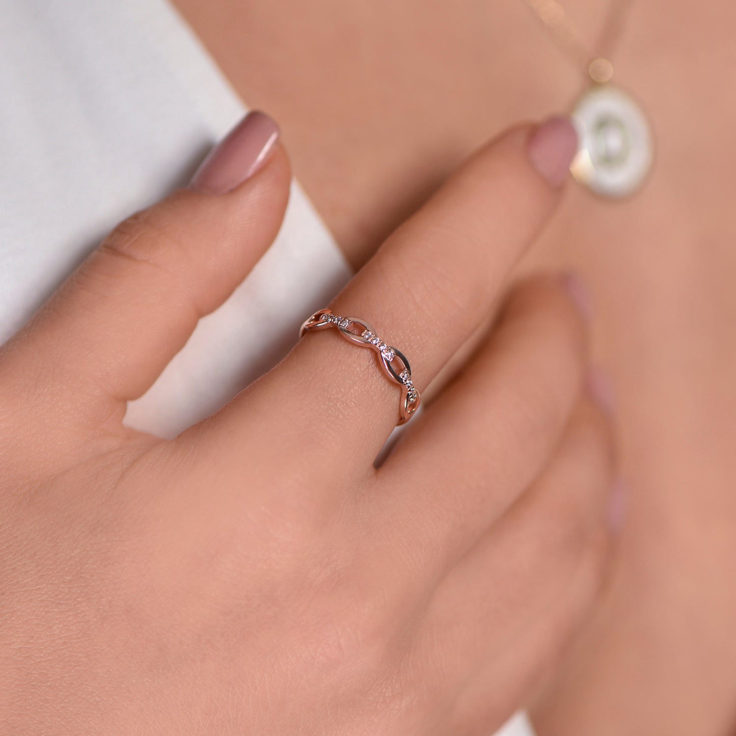 14K Gold Double Row Stone Ring,Minimal Diamond Gold Ring,Beehive Gold Ring,Elegant Gold Ring with Thin Band, Gift For Mom
