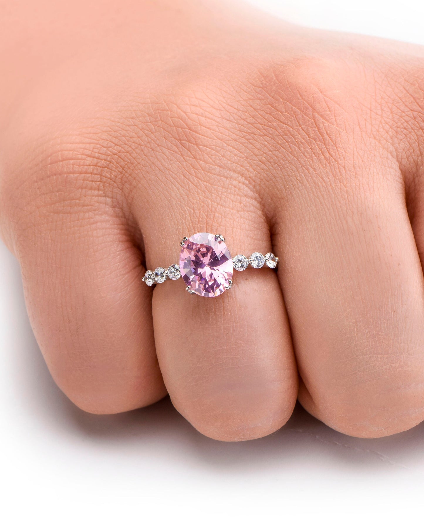 Oval Pink Sapphire and Diamond Ring in 14k Gold – Modern Engagement or Mother’s Day Gift for Her