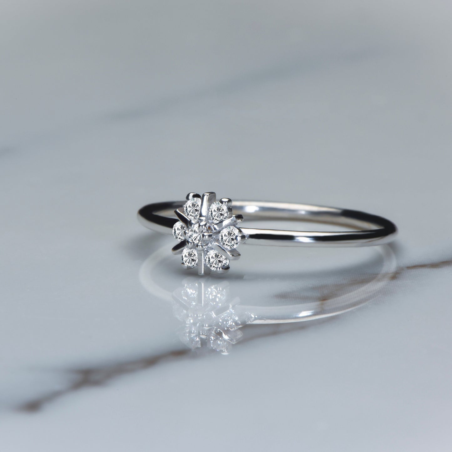 14K White Gold Diamond Snowflake Ring – Minimalist Cluster Engagement Band