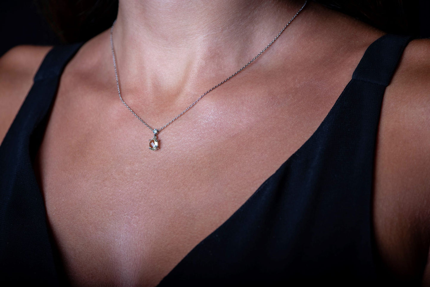14K Gold Diamond Tourmaline Necklace/Chain Elegant Anniversary Gift/Personalized Birthstone Gift Necklace/Valentine’s Day Gift,Gift for love