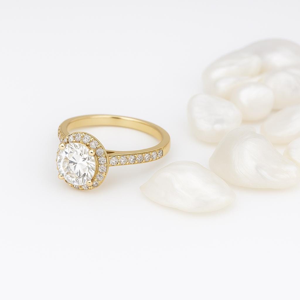 14K White Gold Halo Moissanite Ring, 1 Carat Round Cut, Engagement, Proposal & Wedding Ring