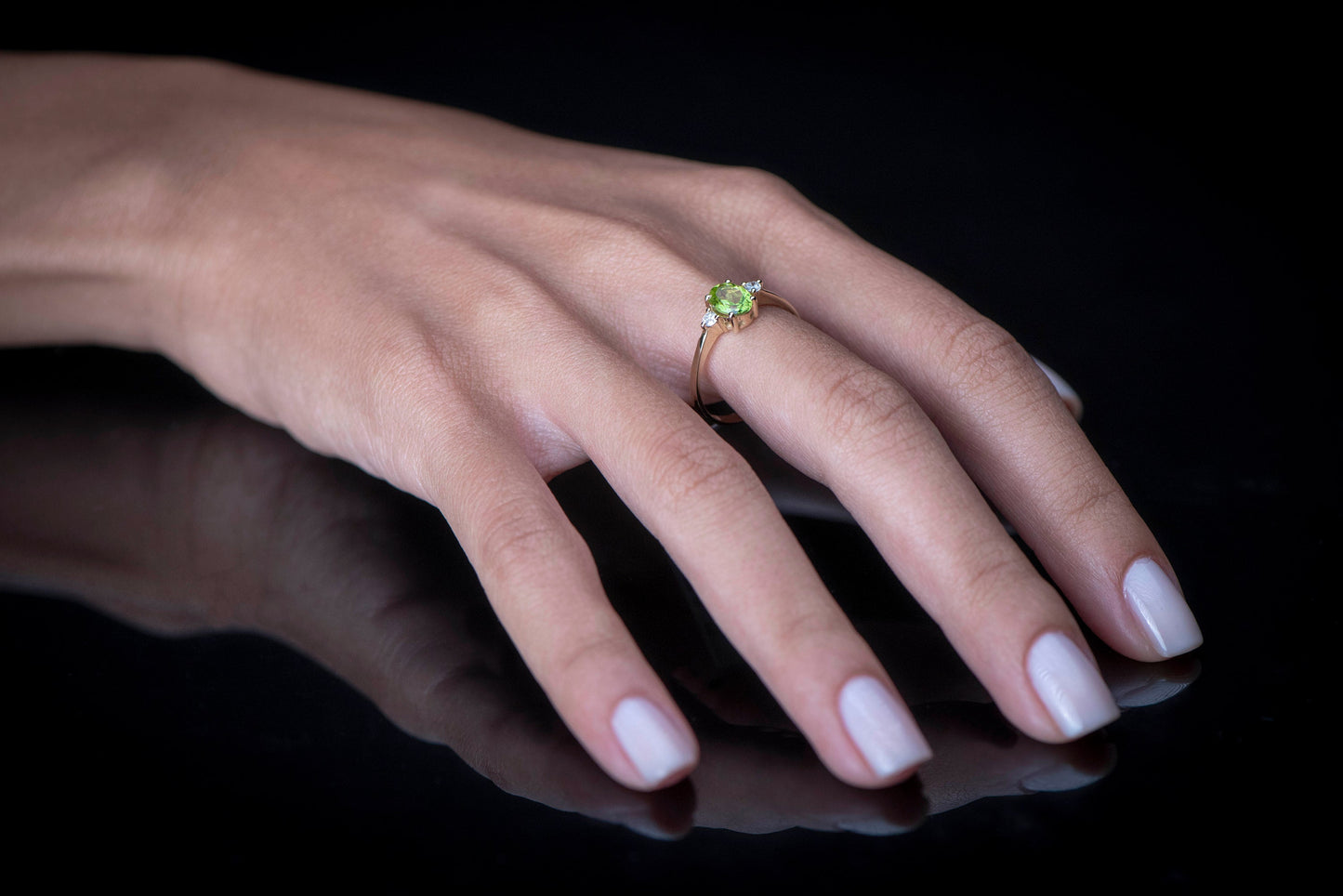 Oval Peridot and Diamond Ring in 14k Gold – August Birthstone Engagement or Gift Ring