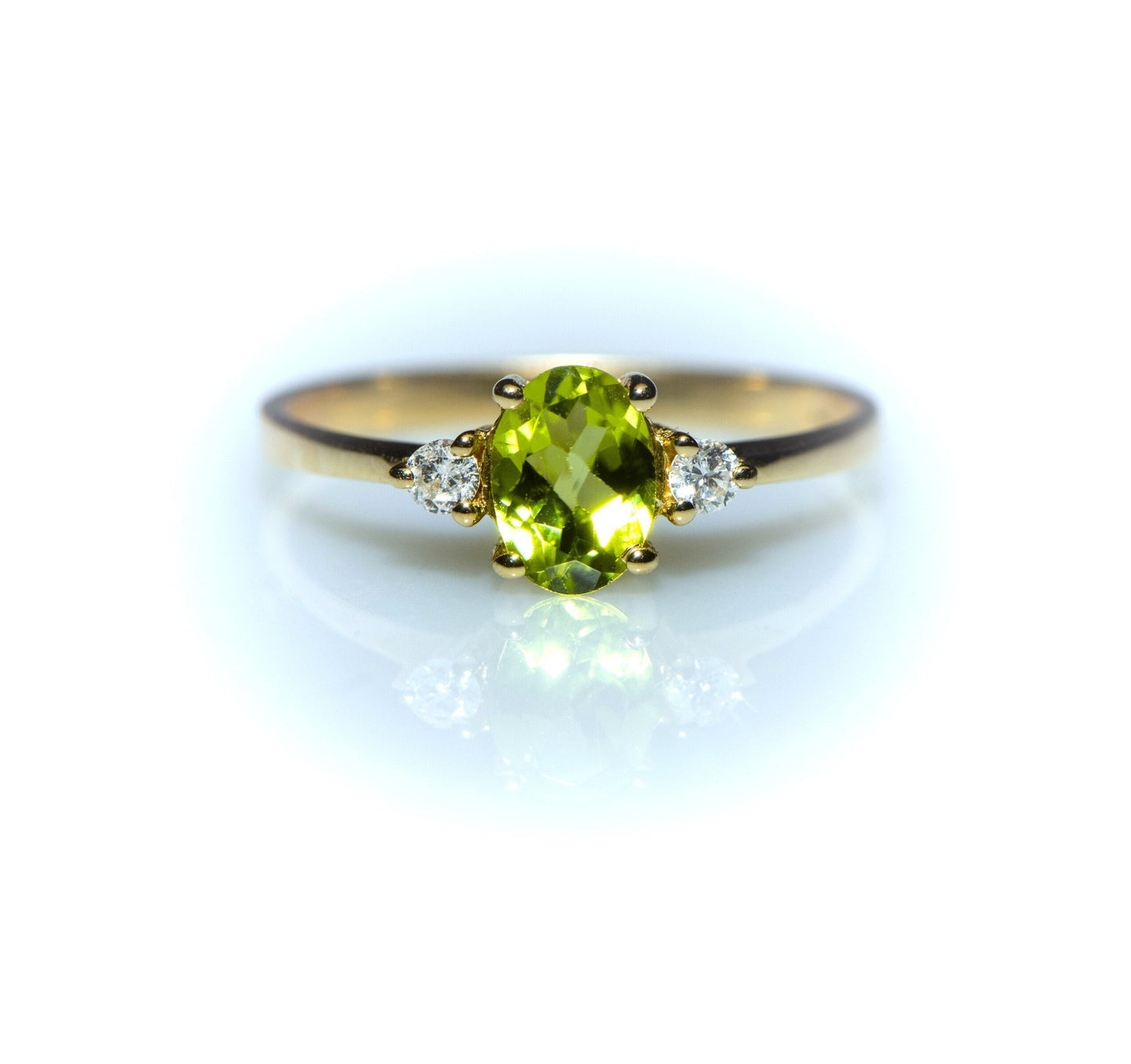 Oval Peridot and Diamond Ring in 14k Gold – August Birthstone Engagement or Gift Ring