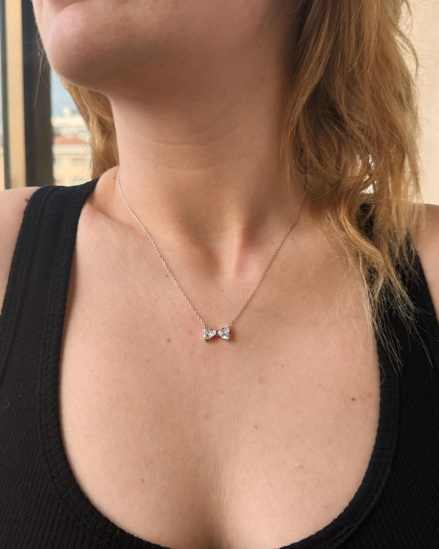 Bow Tie Necklace, Gold or Silver available Ribbon Bow Tie Necklace, Personalized Stone Bow Tie Necklace, Cute Anniversary Gift