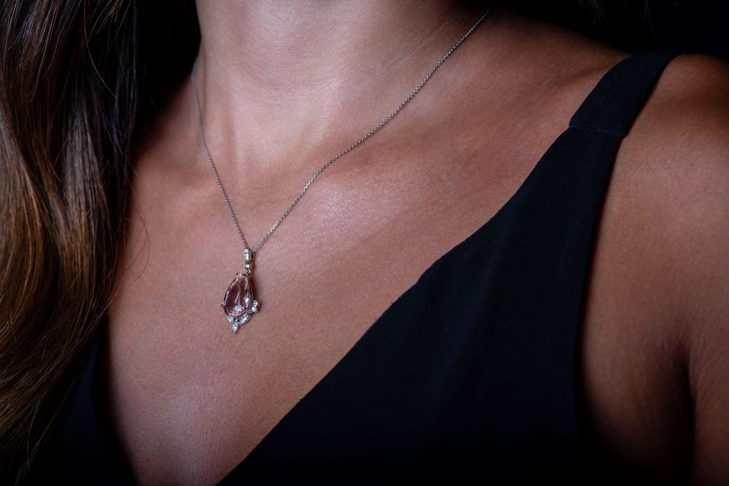 14K Rose Gold Morganite and Diamond Pendant Necklace - Natural 11.56ct Pear Cut Morganite Jewelry for Anniversary and Wedding Gifts