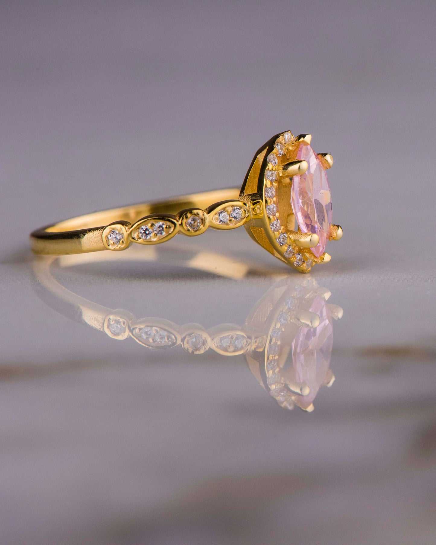 Marquise Pink Tourmaline and Diamond Ring in 14k Gold – Vintage Engagement or Mother’s Day Ring
