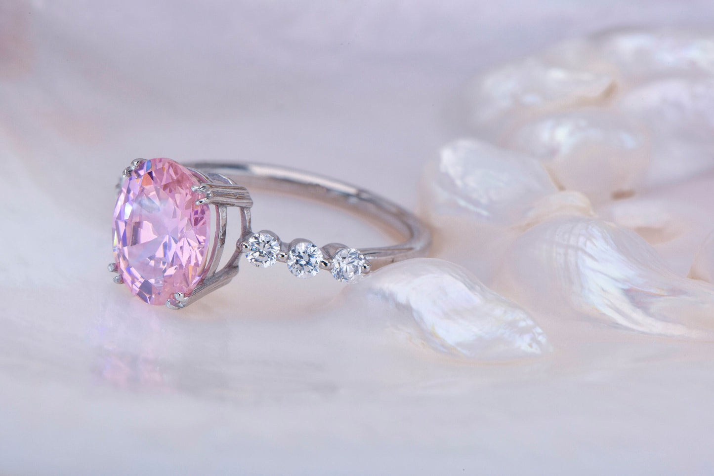 Oval Pink Sapphire and Diamond Ring in 14k Gold – Modern Engagement or Mother’s Day Gift for Her