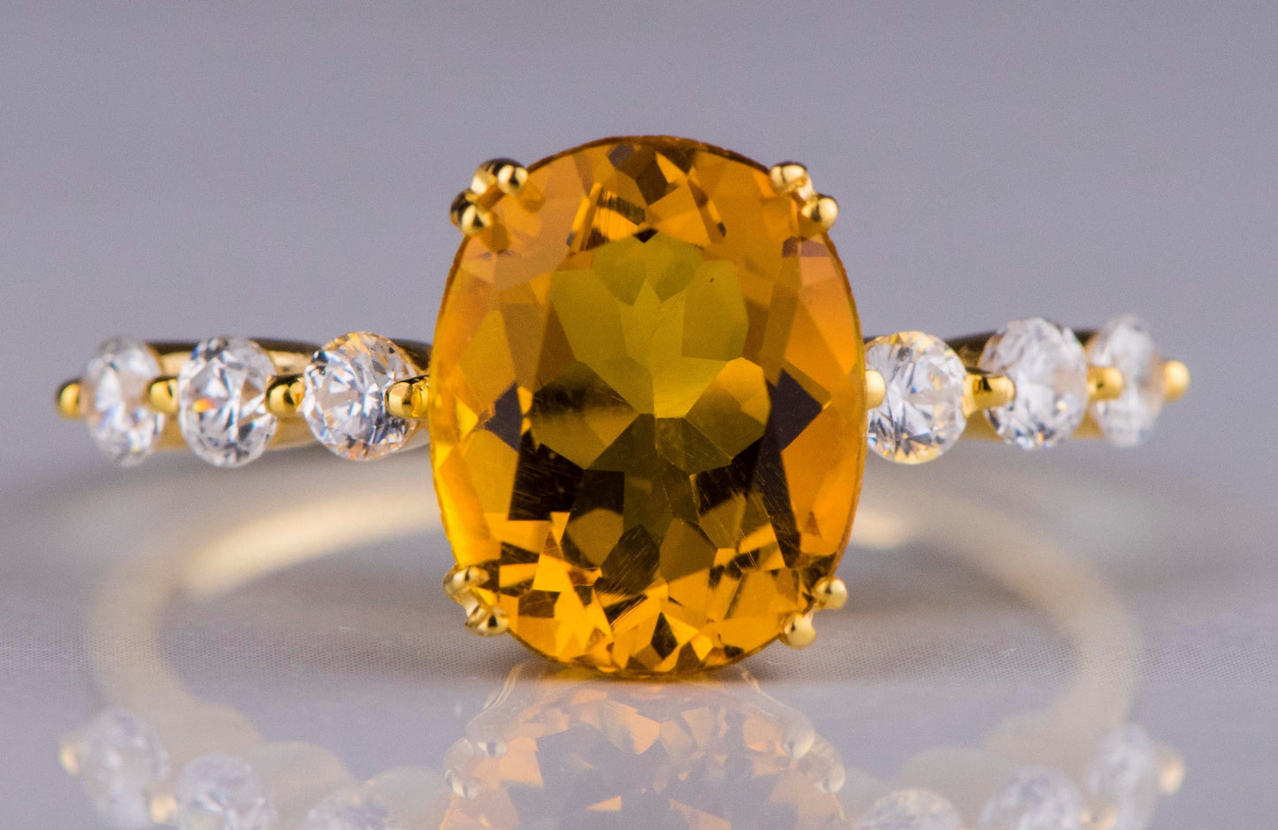 Oval Citrine and Diamond Ring in 14k Gold – Yellow Gemstone Engagement or Mother’s Day Ring