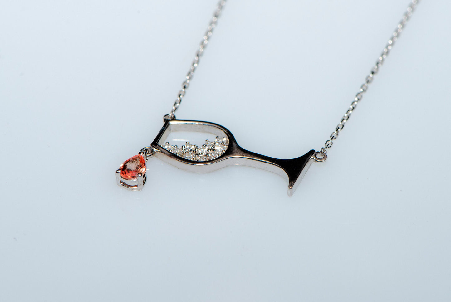 Wine Glass Necklace,Elegant Solid Gold Wine Glass Ruby Necklace with Diamond Accent,Design Wine Class Necklace, Gift For Mom