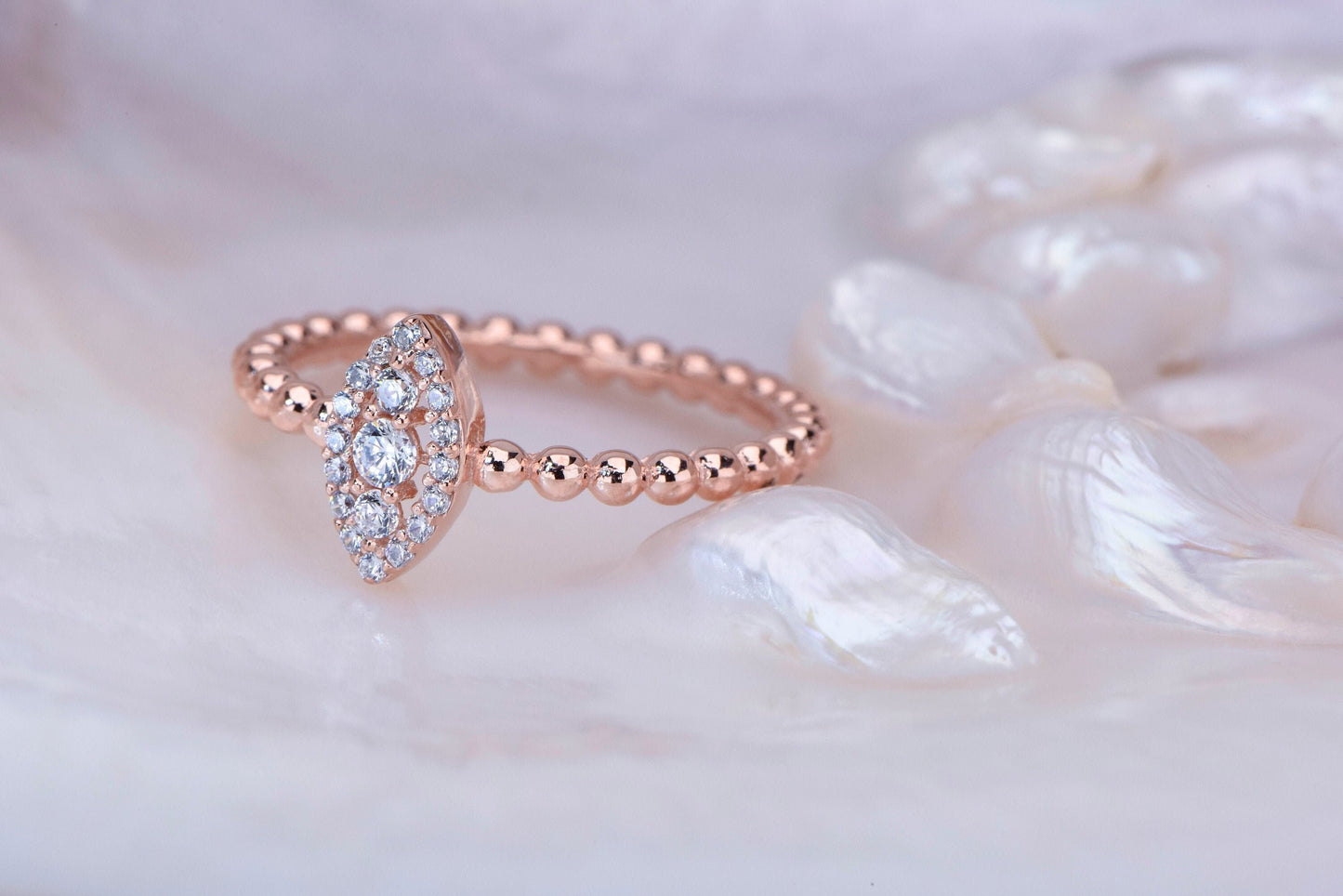 14K Gold Marquise Diamond Ring with Round Accents, Dainty Engagement Ring, Minimalist Gift for Special Occasions