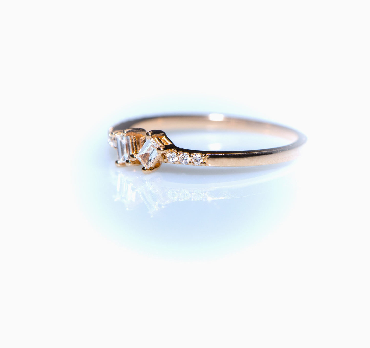 Diamond Ring, Dainty Double Stone Ring, Thin Band Elegant Fine Jewelry Gift