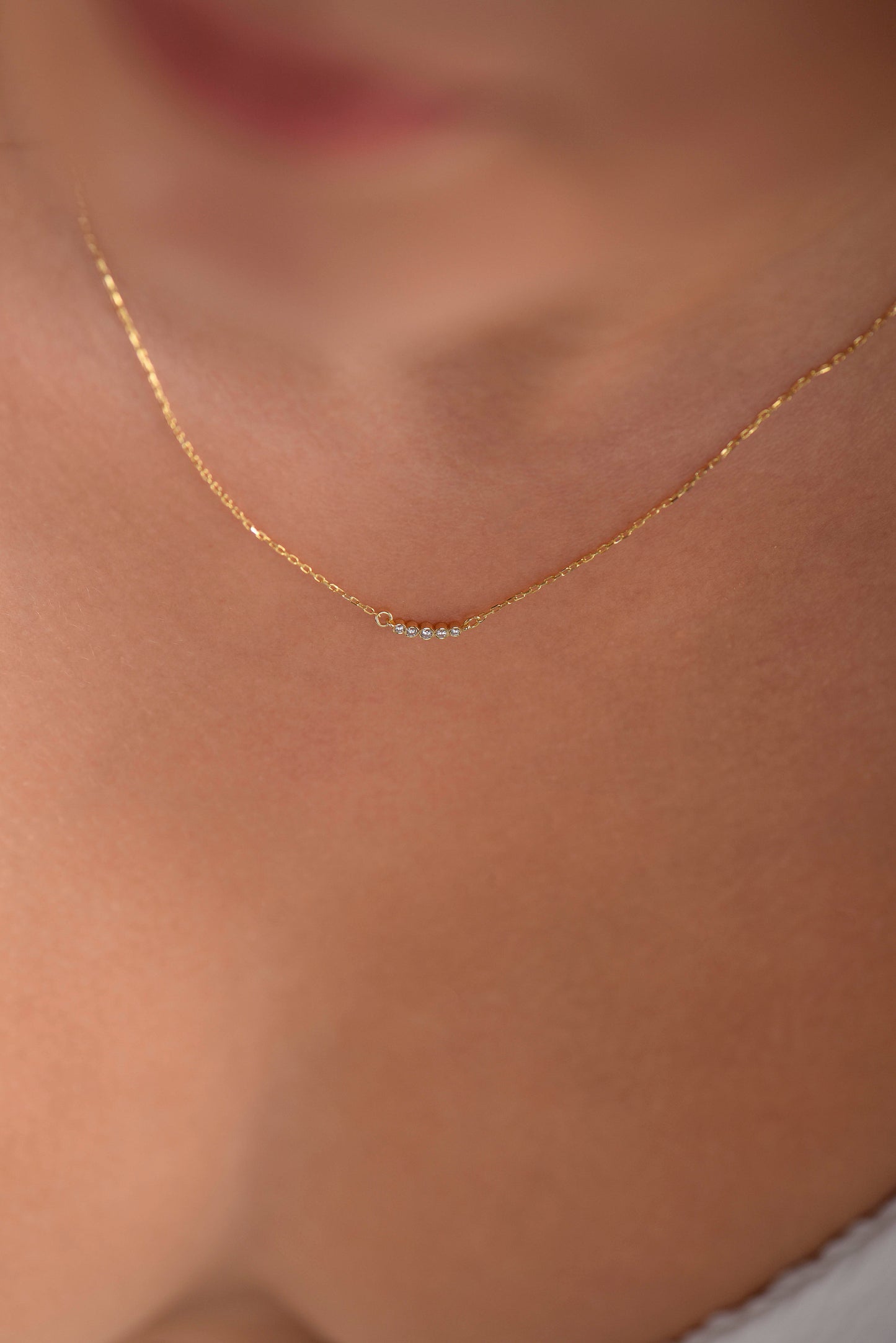 14K Yellow Gold Diamond Bar Necklace - Dainty Minimalist Pendant for Her