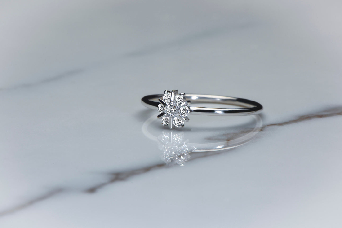 14K White Gold Diamond Snowflake Ring – Minimalist Cluster Engagement Band