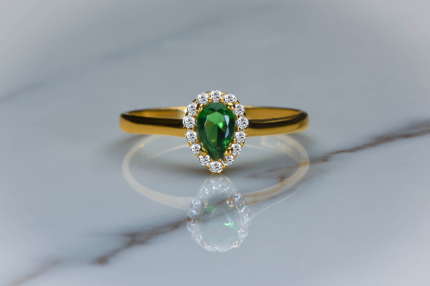 ear Cut Lab Emerald and Diamond Halo Ring in 14k Gold – Vintage Inspired Engagement or Gift for Her
