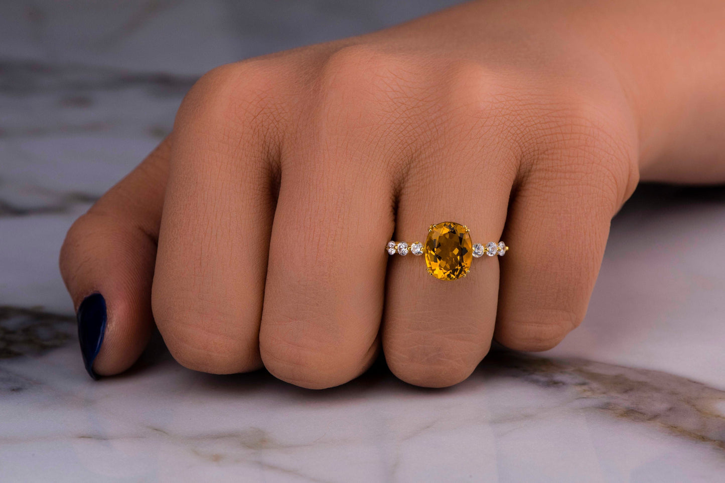 Oval Citrine and Diamond Ring in 14k Gold – Yellow Gemstone Engagement or Mother’s Day Ring