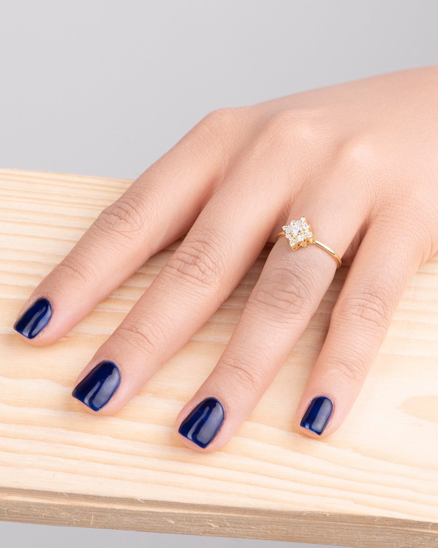 Princess Cut Diamond Cluster Engagement Ring – 14K Solid Gold, Dainty Vintage-Inspired Ring