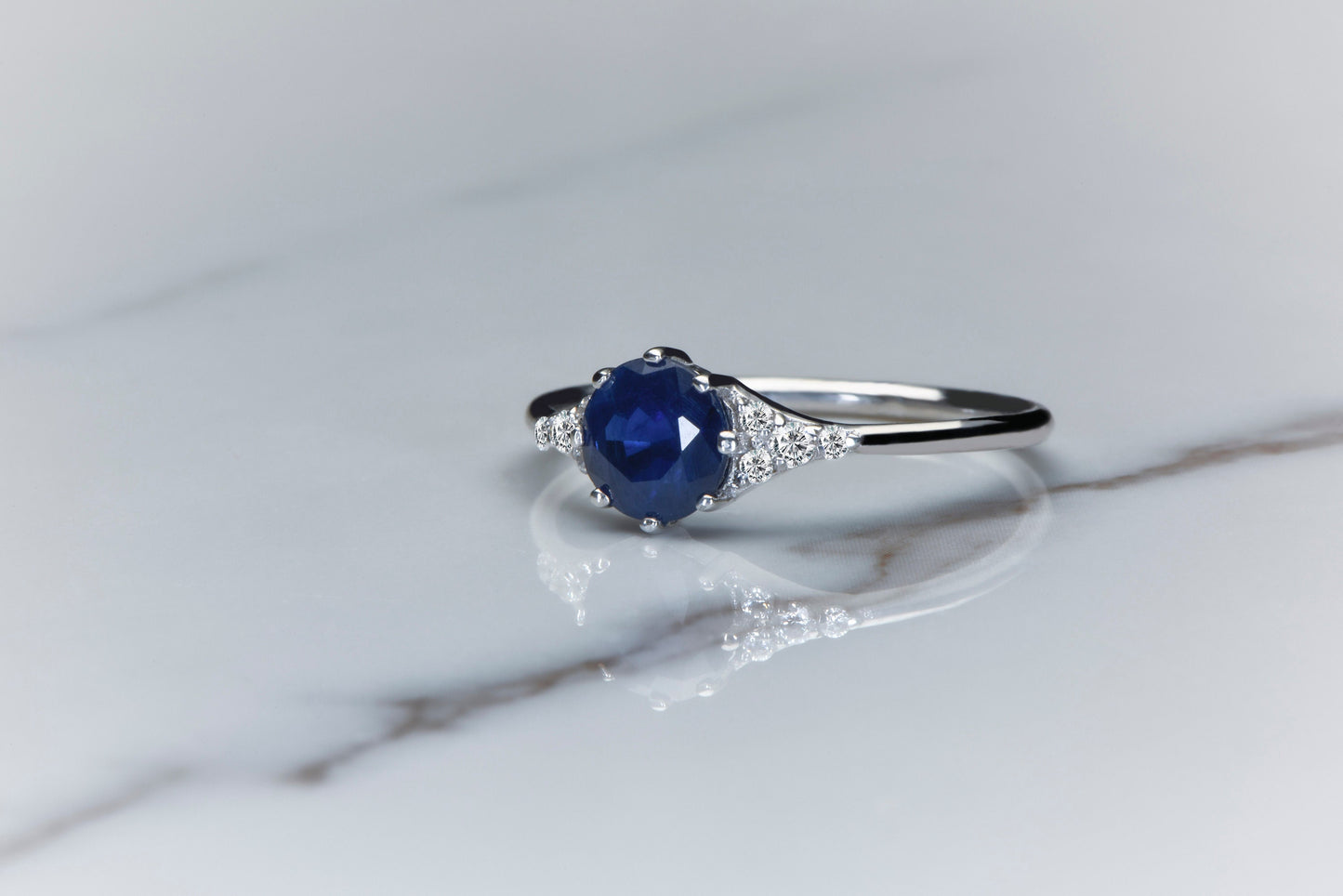 Natural Sapphire and Diamond Ring in 14k White Gold – Classic Blue Engagement or Mother’s Day Gift