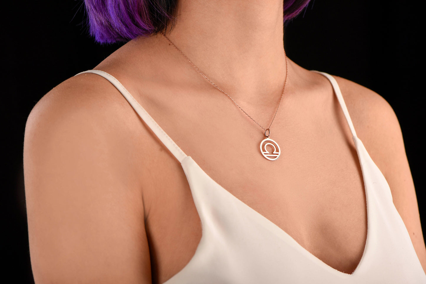 14K Solid Gold Libra Necklace ,Personalized Astrology Pendant for Balance and Harmony,Christmas Gift Necklace,X-mas Gift Necklace