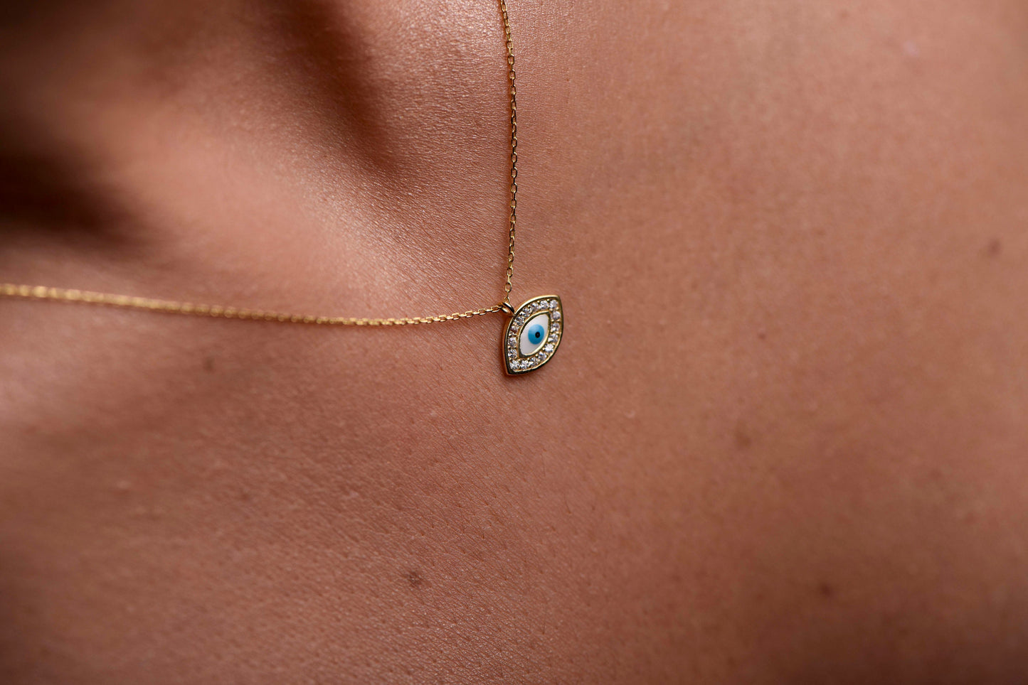 Diamond Framed Evil Eye Necklace,Protection and Style Combined,Mystical Symbol Necklace,Negative Repellent Necklace,Christmas Gift Necklace