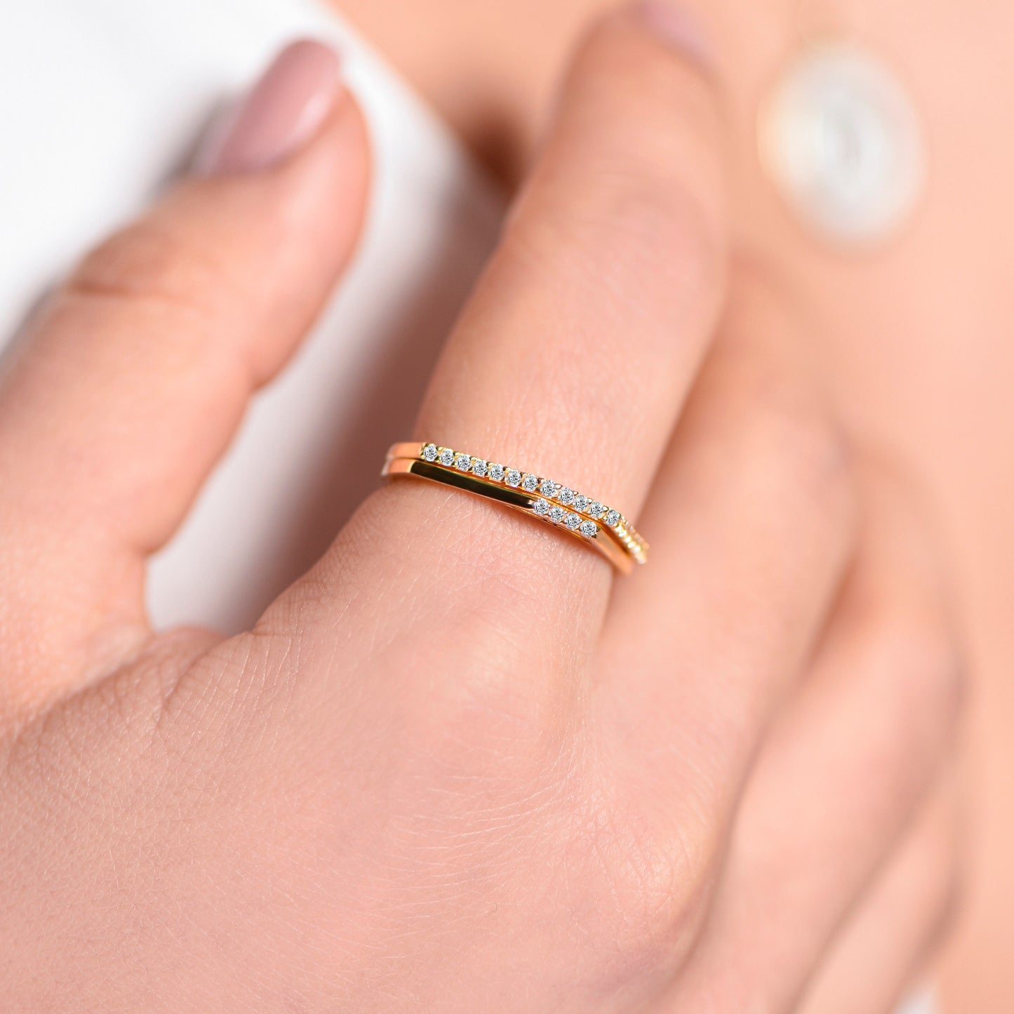 Dainty Diamond Promise Ring, 14K solid gold diamond ring, Square style diamond wedding band, Thin gold ring- Gift for Mom
