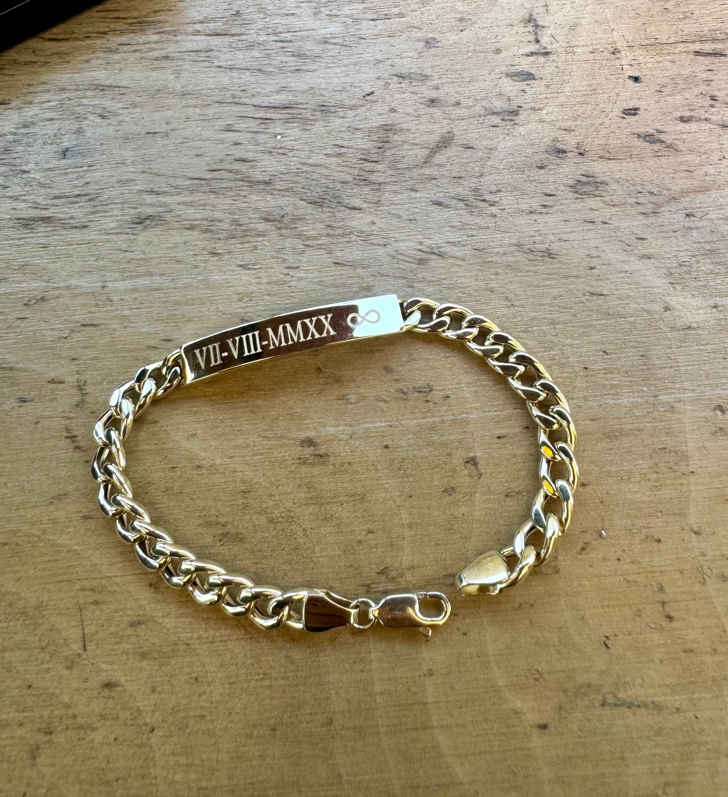 14K Gold ID Bracelet, Name Date Bar Cuban Link Bracelet, Personalized Engraved Bar Gold Bracelet,Valentine’s Day Gift,Gift for Love