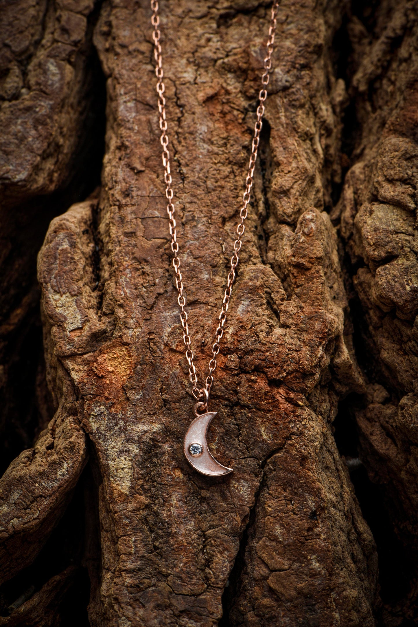 Moon Necklace,Tiny Solid Gold Moon Necklace with Shimmering Diamonds and Enamel Accent,Dainty Crescent Necklace,Christmas Gift Necklace