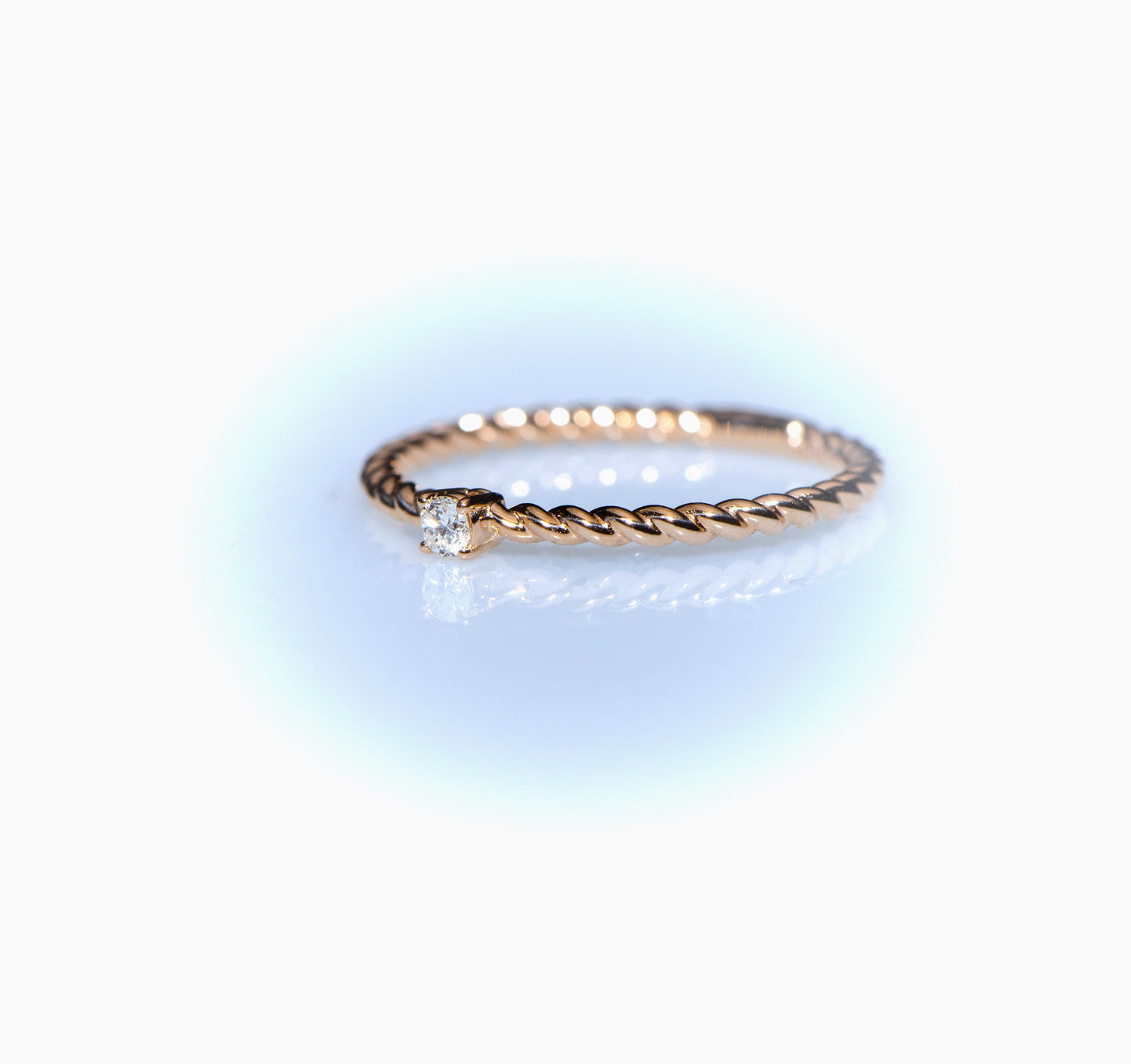 14k Twisted Gold Diamond Ring – Dainty Round Cut Minimalist Ring for Stacking or Everyday Gift