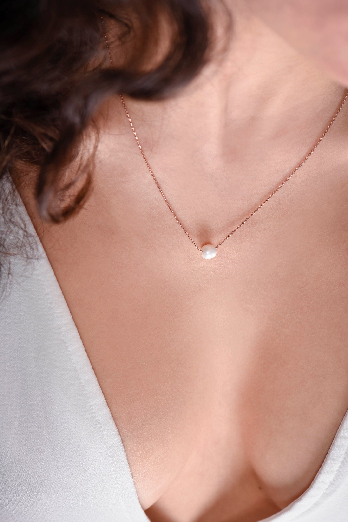 Minimal Gold Pearl Necklace, Elegant Gold Pearl Necklace, Pearl Necklace, Solid Gold Pearl Necklace,Mother's Day Gift,Mother's Day