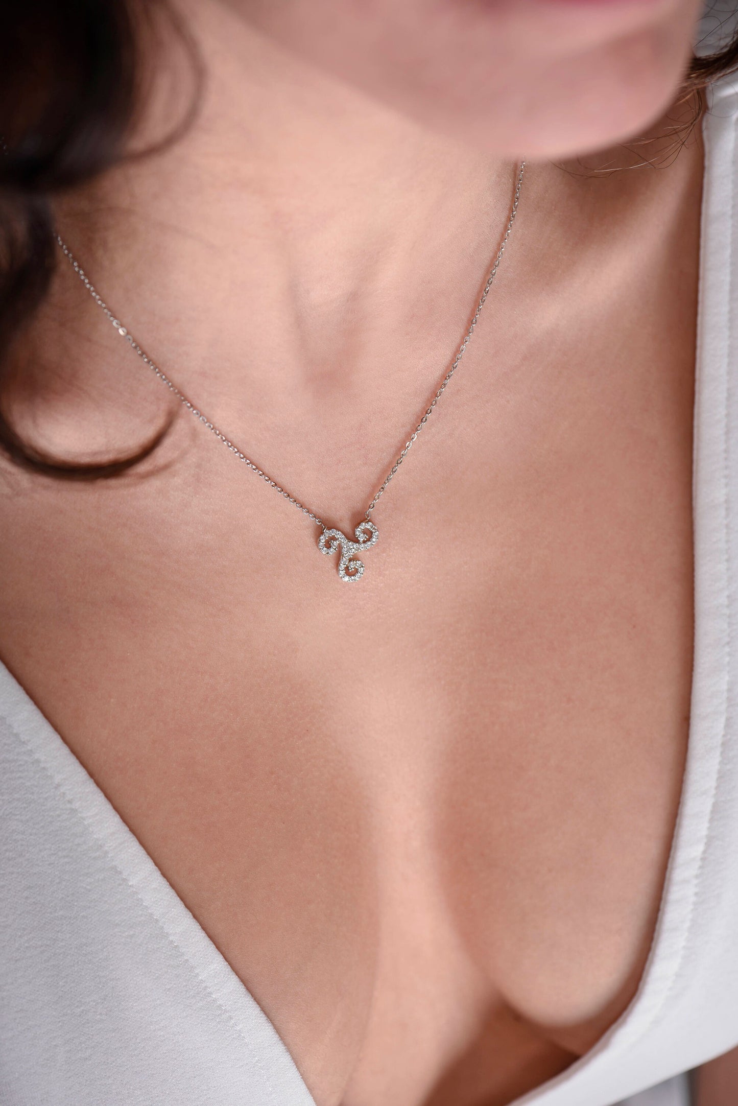 Diamond Triskelion Necklace,Real Gold Triple Spiral Necklace,Triskel Necklace,Birthday Gift,Minimal Diamond Necklace, Gift For Mom