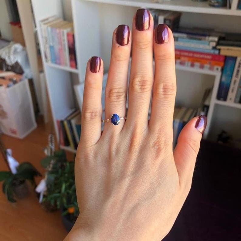 Oval Blue Sapphire and Diamond Ring in 14k Gold – Classic Engagement or Mother’s Day Gift for Her