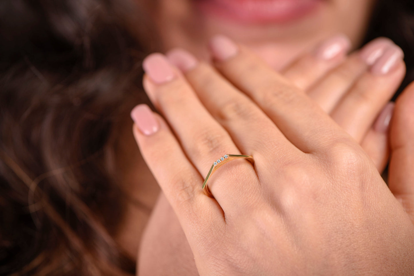 Dainty Diamond Promise Ring, 14K solid gold diamond ring, Square style diamond wedding band, Thin gold ring- Gift for Mom