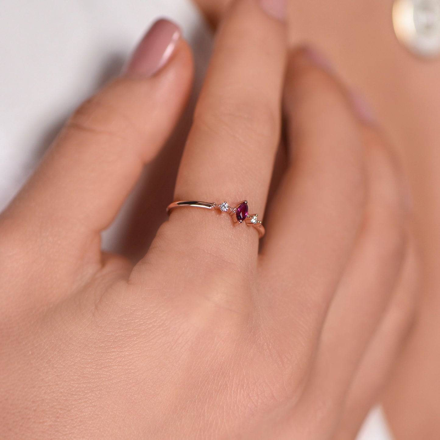 Customizable Ruby Marquise Ring – 8K 14K 18K Gold Minimal Birthstone Jewelry Gift for Her
