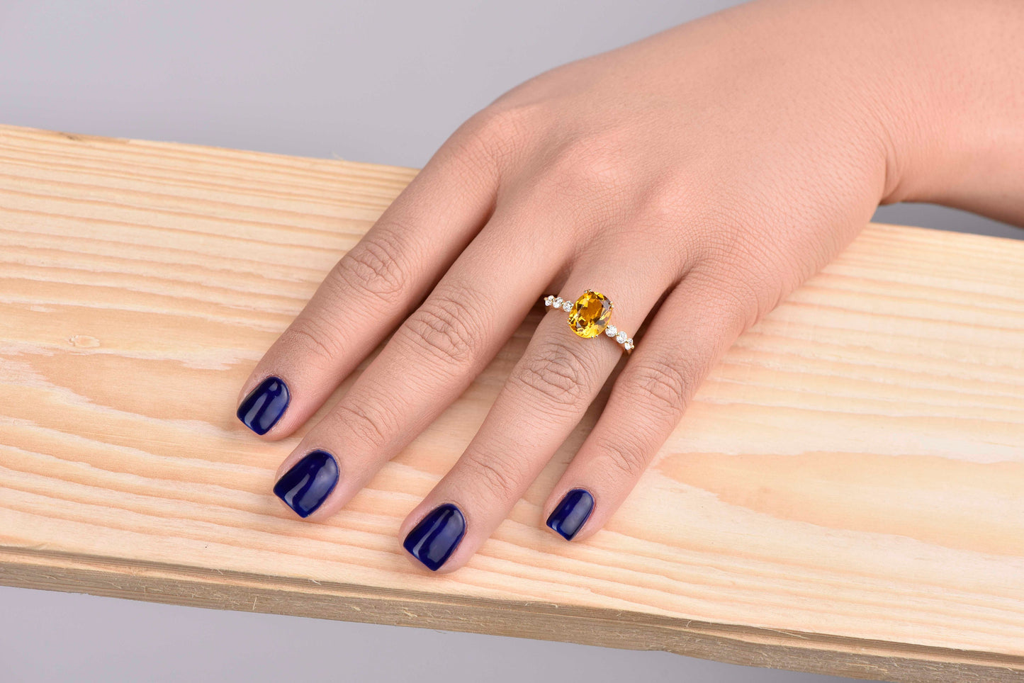 Oval Citrine and Diamond Ring in 14k Gold – Yellow Gemstone Engagement or Mother’s Day Ring