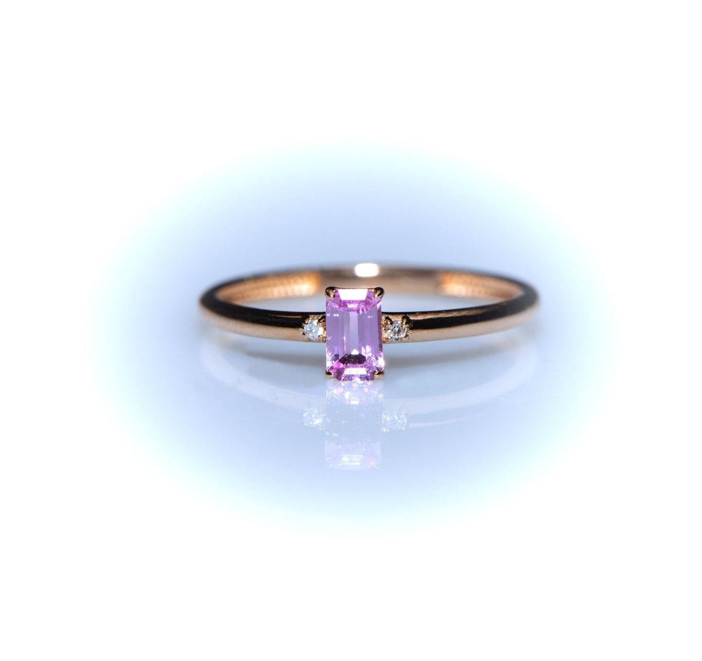 14K Rose Gold Pink Tourmaline Diamond Ring, October Birthstone Minimalist Ring, Customizable Fine Jewelry