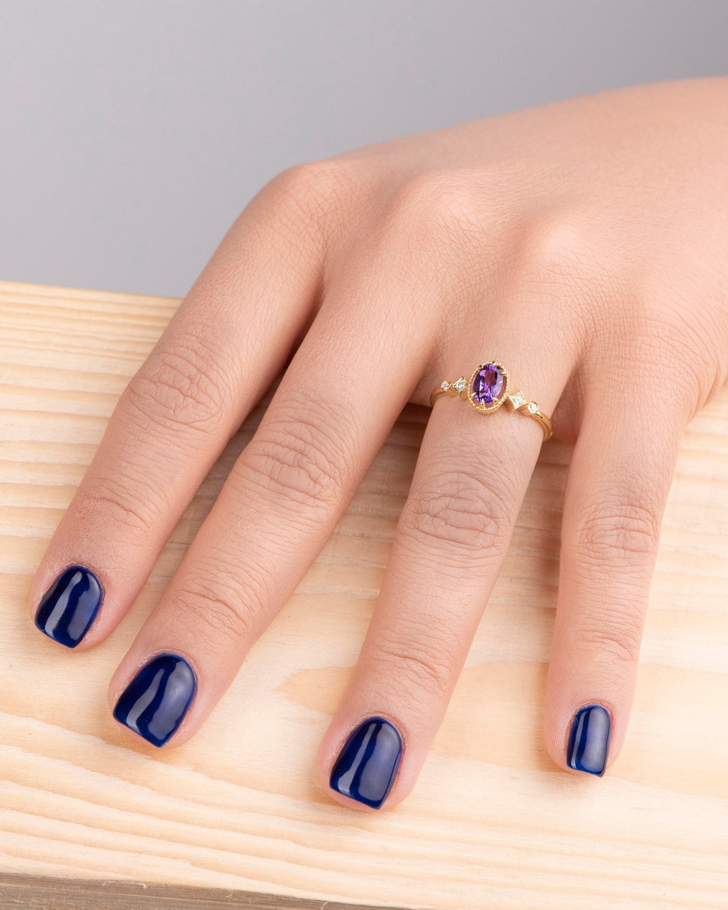 Oval Amethyst and Diamond Ring in 14k Gold – February Birthstone Engagement or Mother’s Day Gift