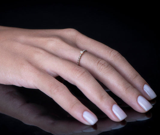 14k Gold Beaded Baguette Diamond Ring – Minimalist Stackable Band for Everyday Elegance