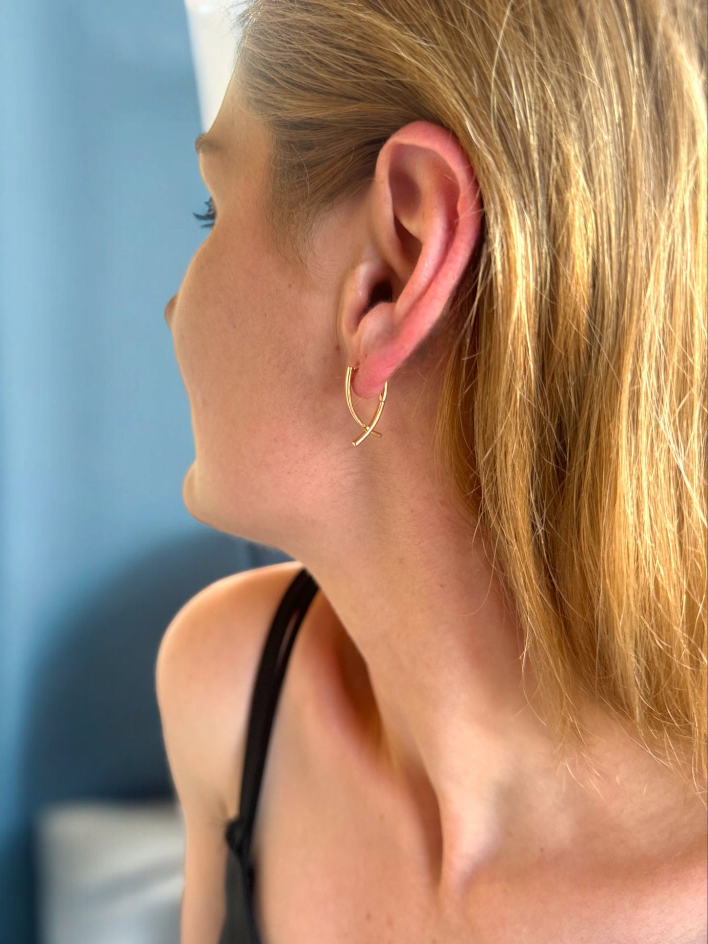 Solid Gold Ichthys Earrings,Gold Ichthys Earrings,Christian Symbol Fish Earrings,Minimal Gold Fish Earrings,Christmas Gift Earrings