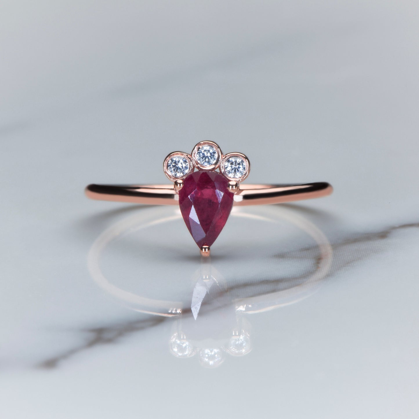 Pear Cut Ruby Ring – 14K Solid Gold | Minimal Gemstone Ring | Mother’s Day Gift | Handmade Diamond Accent Ring