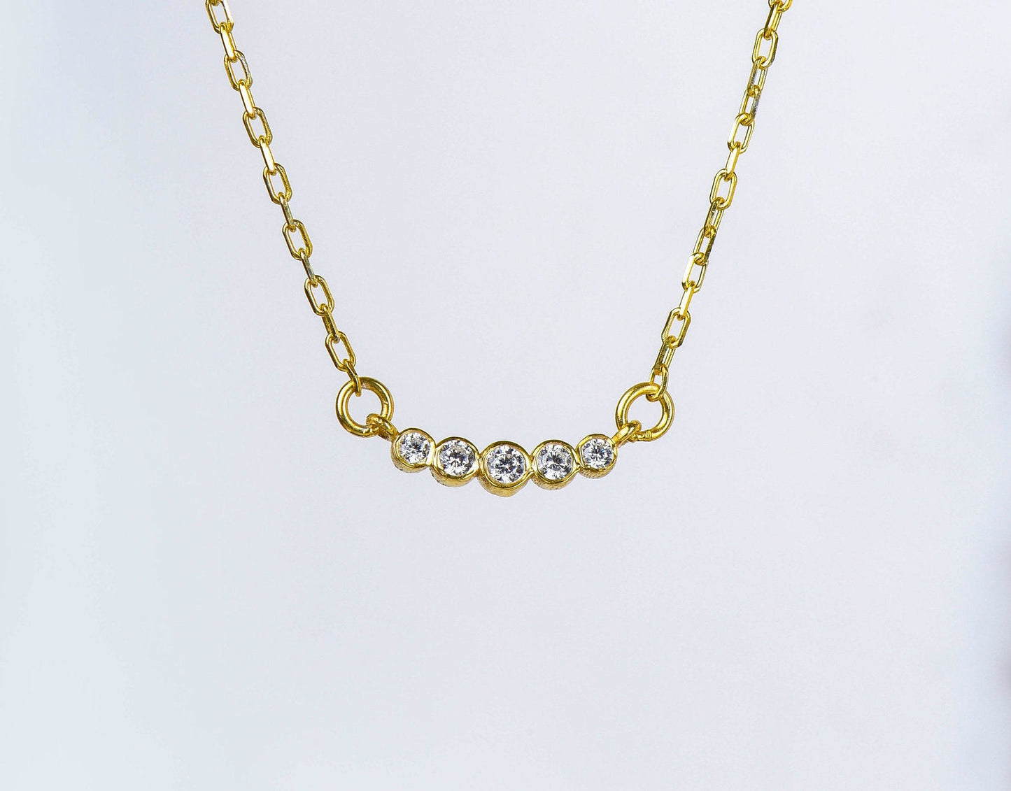 14K Yellow Gold Diamond Bar Necklace - Dainty Minimalist Pendant for Her