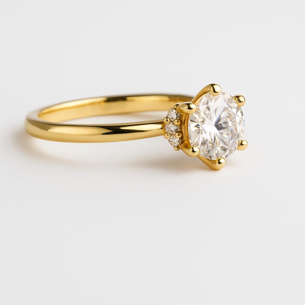 Round Moissanite Solitaire Engagement Ring – 1.00ct, 14K Solid Gold, Classic Handmade Ring, GIA Certified Stones
