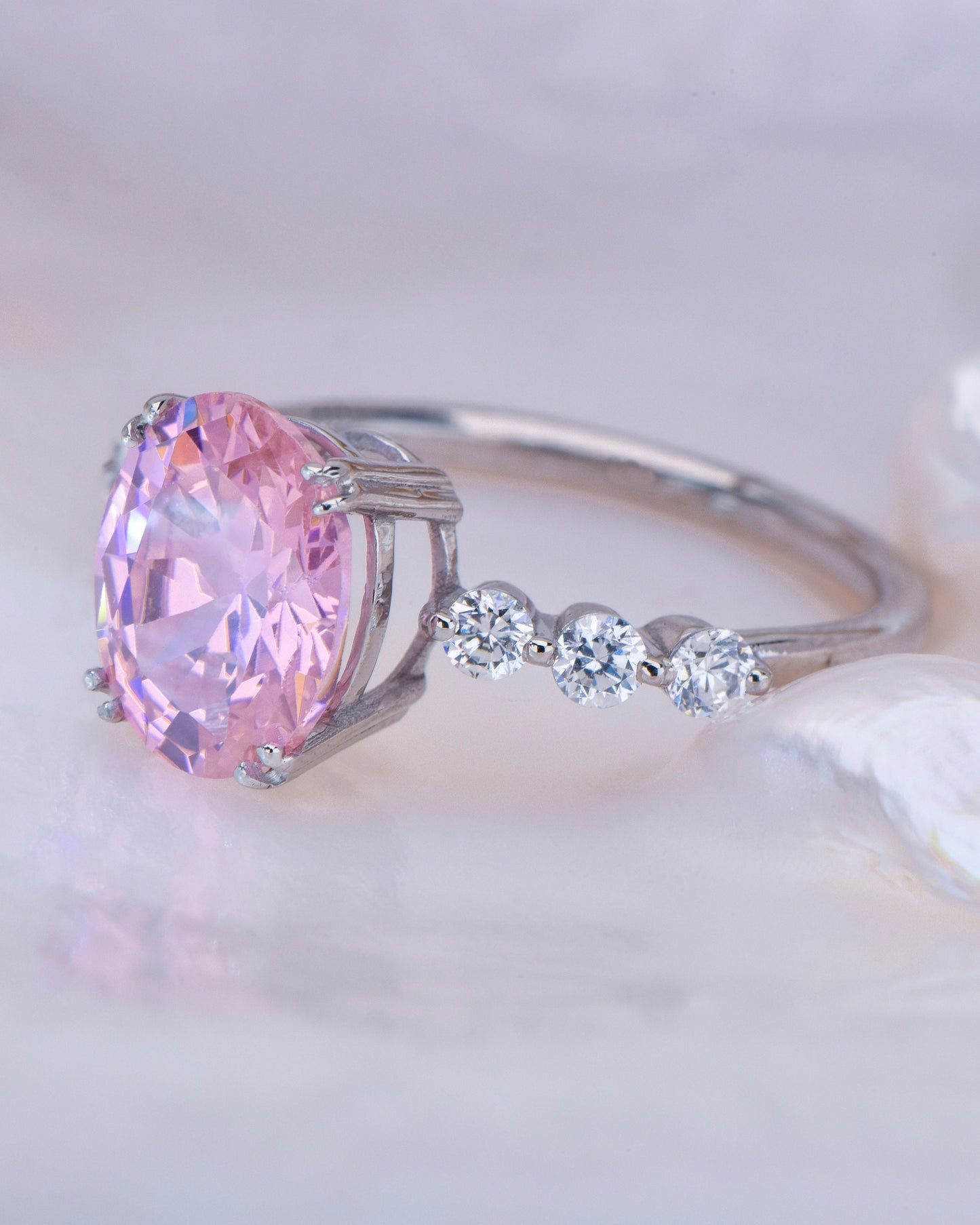 Oval Pink Sapphire and Diamond Ring in 14k Gold – Modern Engagement or Mother’s Day Gift for Her