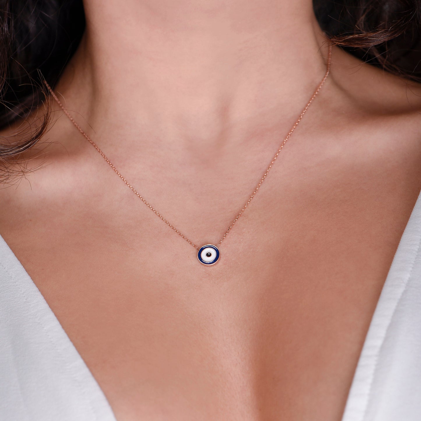 Evil Eye Necklace,Handcrafted Solid Gold Enamel Evil Eye Necklace,Symbol of Protection and Fashion,Gift For Love,Christmas Gift Necklace
