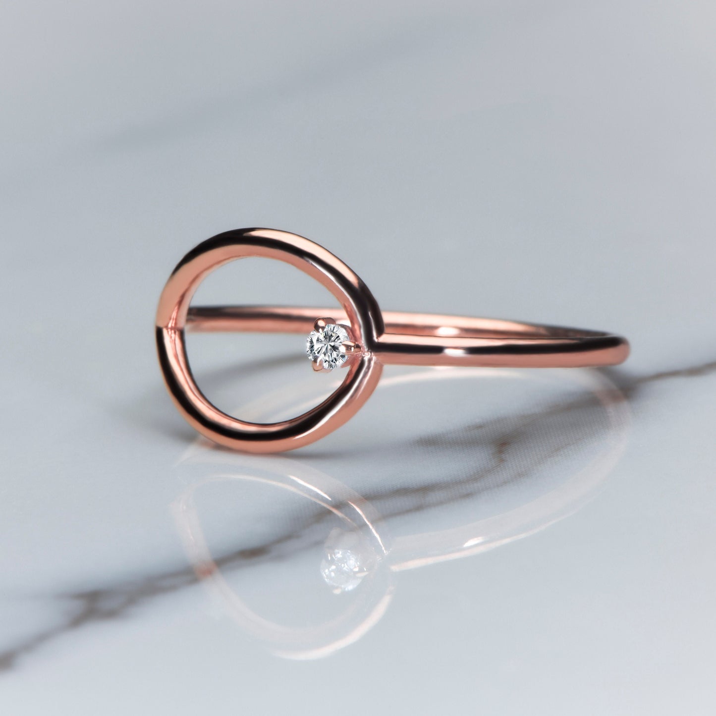 14K Solid Gold Teardrop Ring with Diamond – Minimalist Handmade Dainty Ring