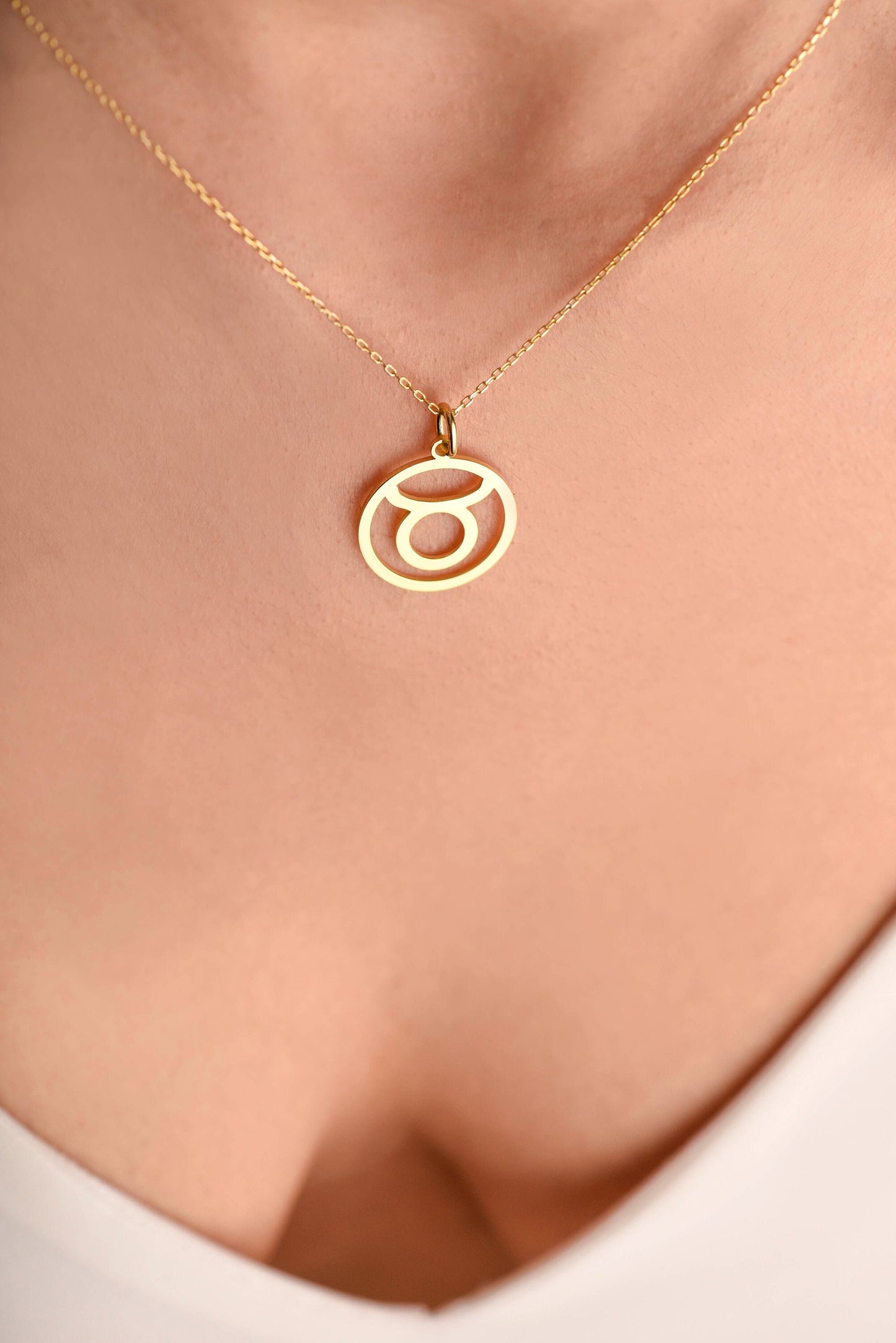 14k Solid Gold Taurus Zodiac Charm Necklace,Gold Astrology Jewelry,Tarus Zodiac Jewelry,Birthday Gift Necklace,Christmas Gift Necklace