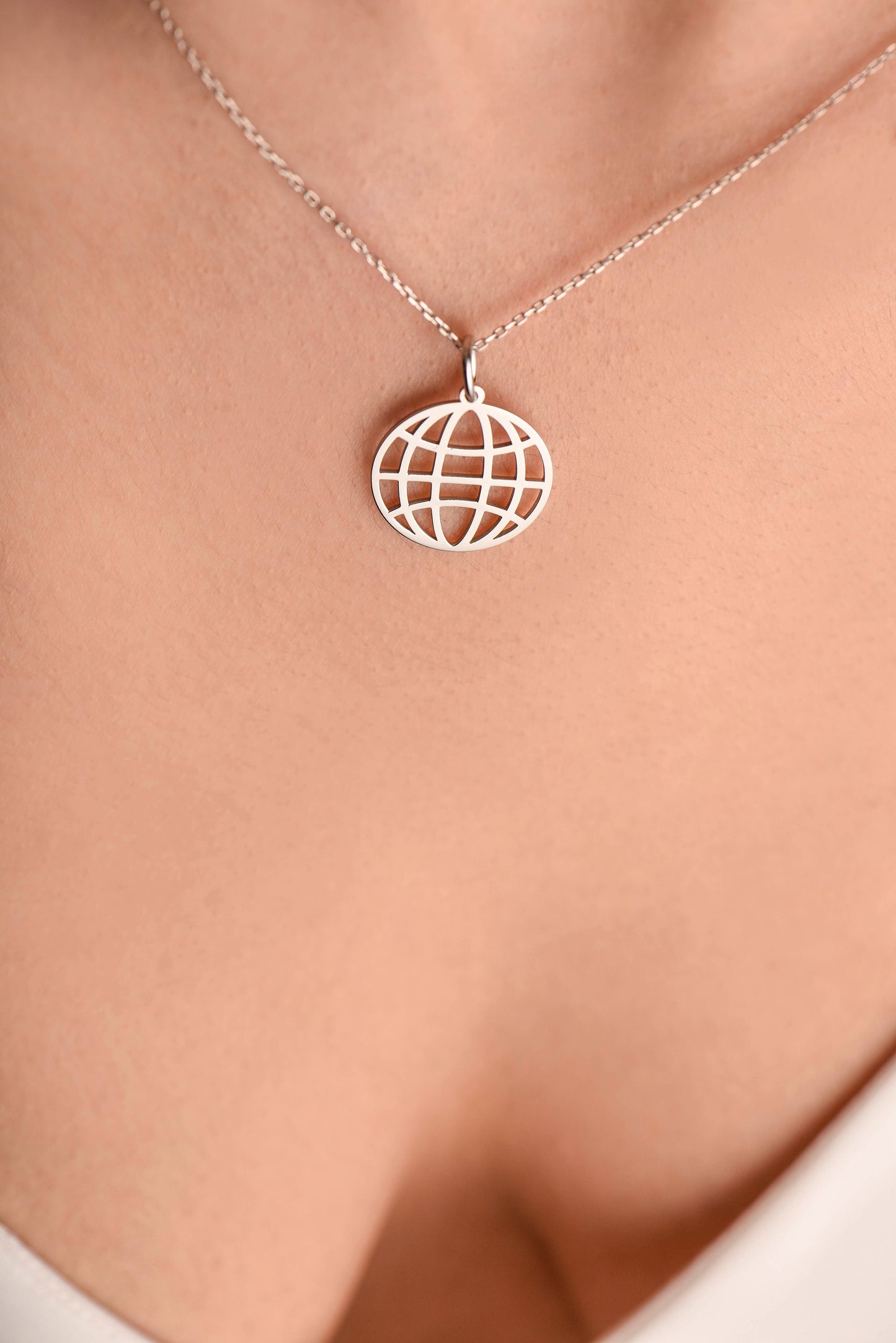 Solid Gold Earth Necklace, Planet Lover Necklace, Design Gold Earth Necklace, 3D Earth Necklace, Gold Gift Necklace,Christmas Gift Necklace