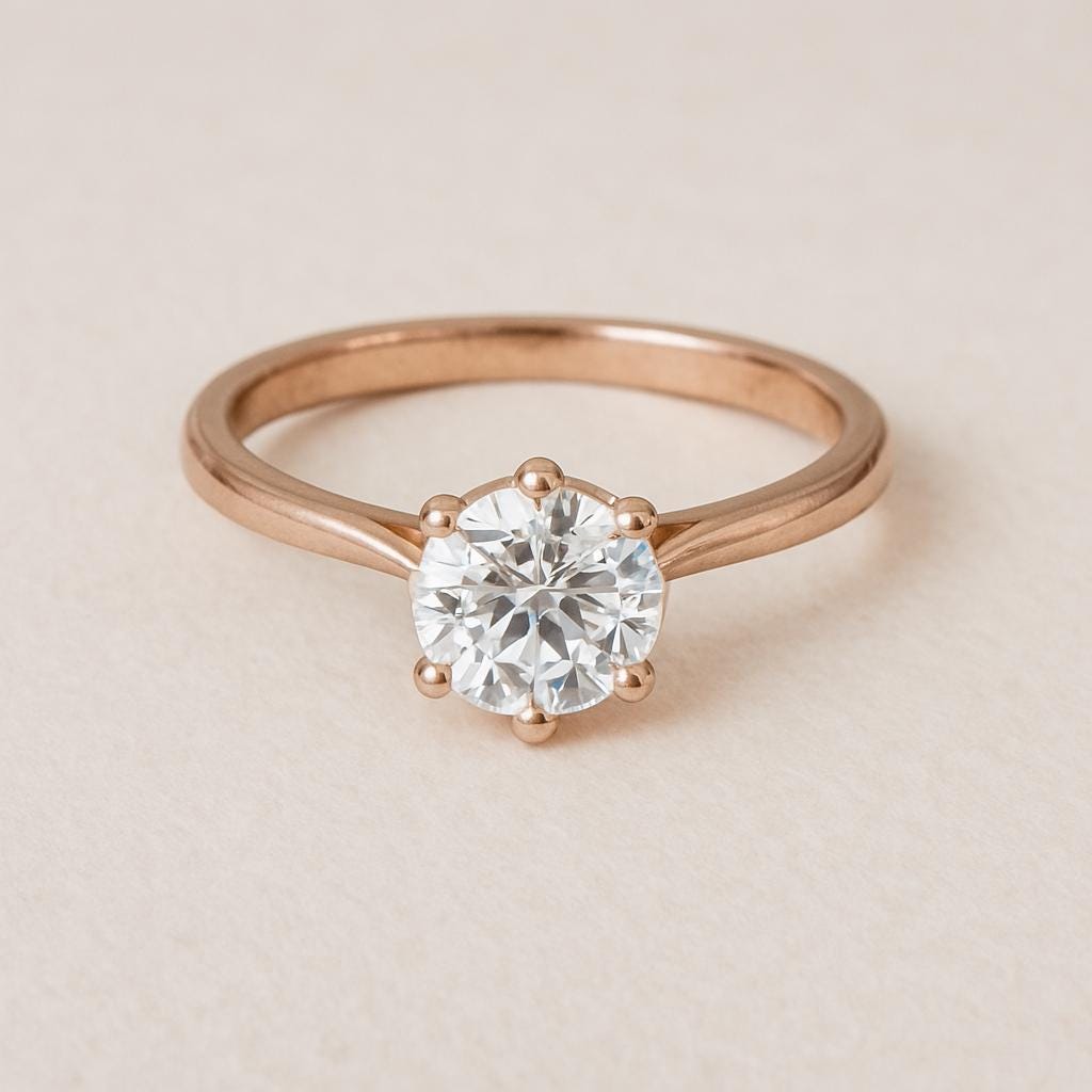 Round Moissanite Solitaire Engagement Ring – 1.00ct, 14K Solid Gold, Classic Handmade Ring, GIA Certified Stones