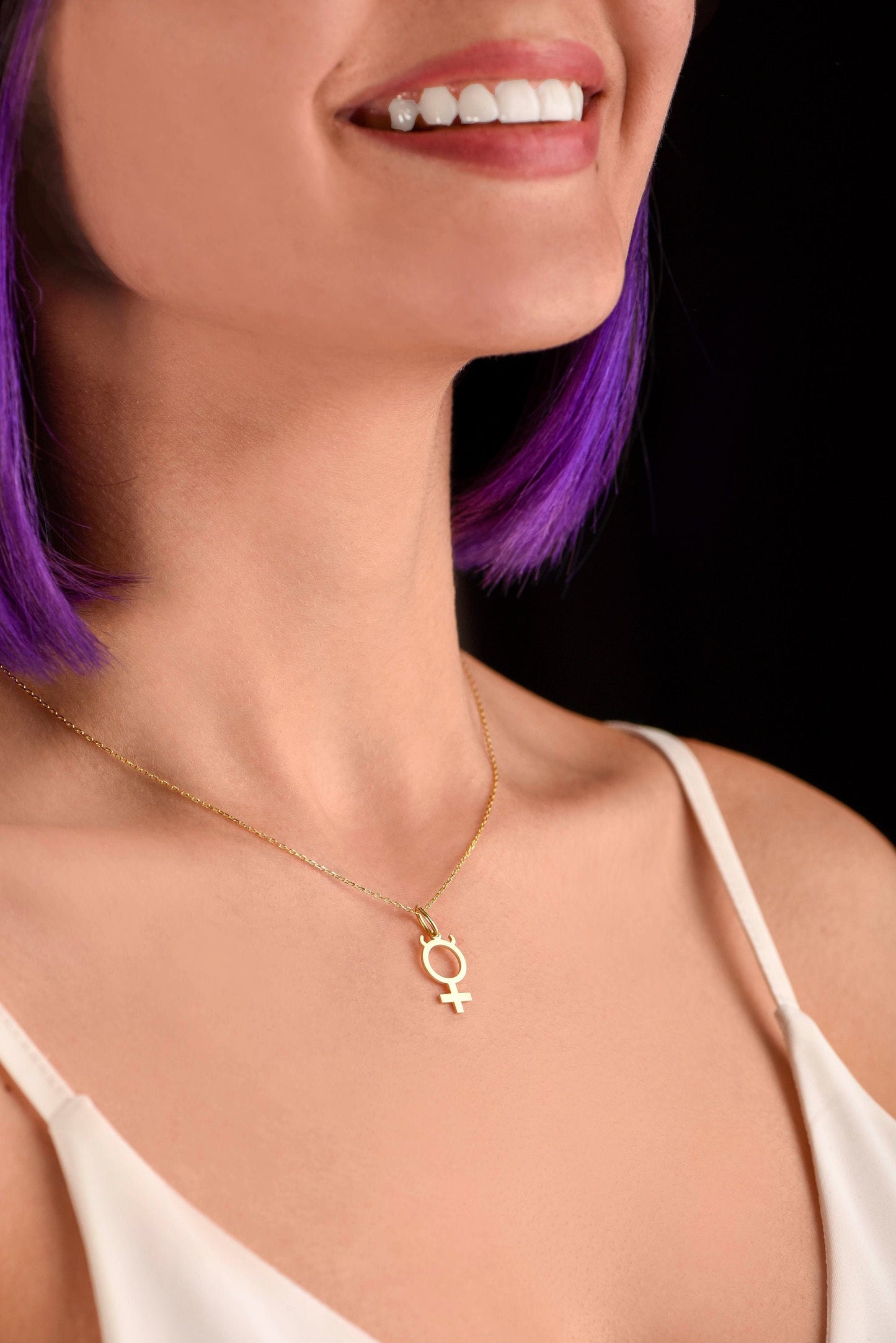 Mercury Planet Symbol Necklace,Rose Gold Mercury Glyph Astrological Symbol,Solid Gold Mercury Planet Symbol Necklace,Christmas Gift Necklace