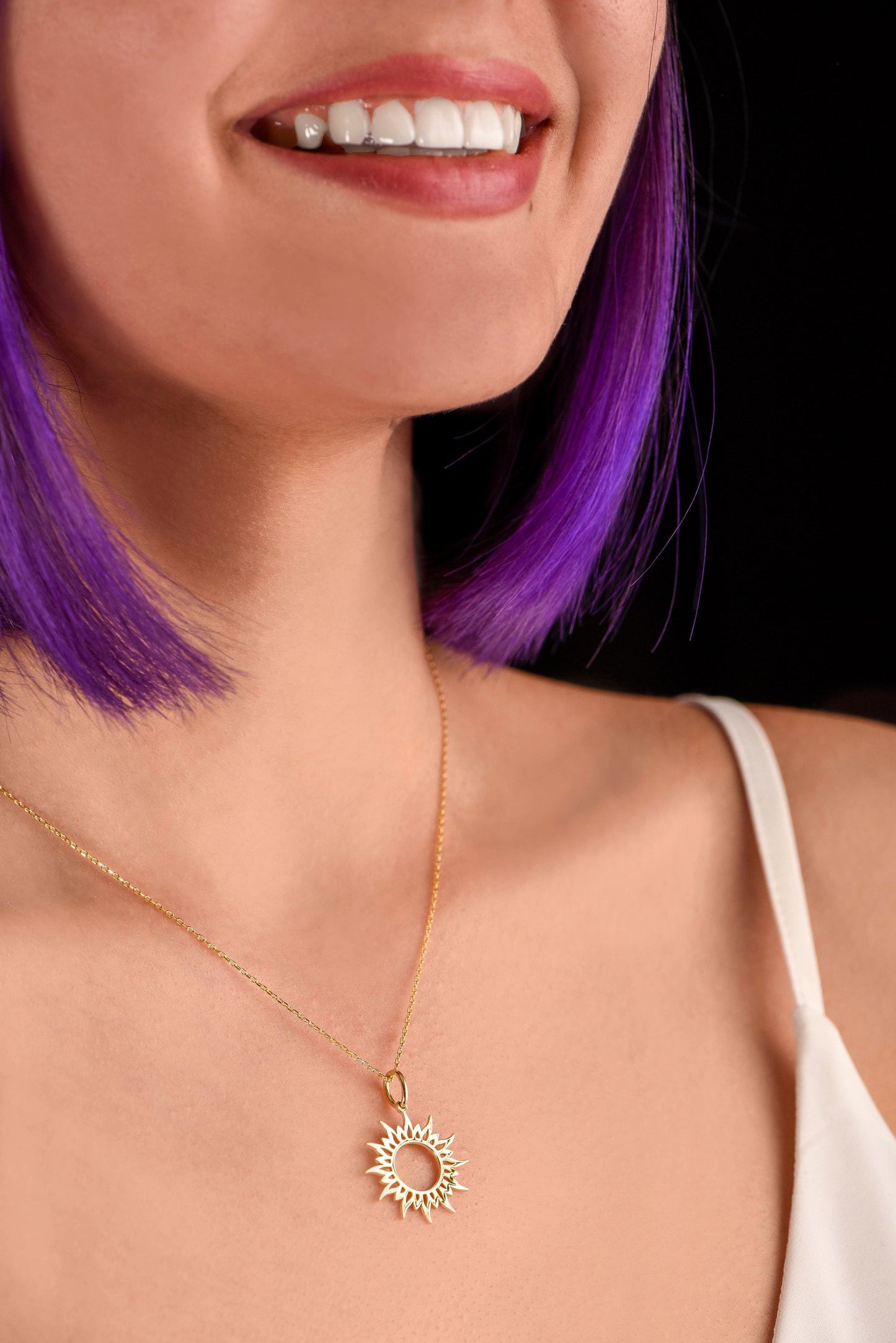 Sun Symbol Necklace / 14K Yellow Gold Sun Necklace/Planet Symbols Charm Pendant/Sun Symbol Charm/Christmas Gift Necklace/X-mas Gift Necklace