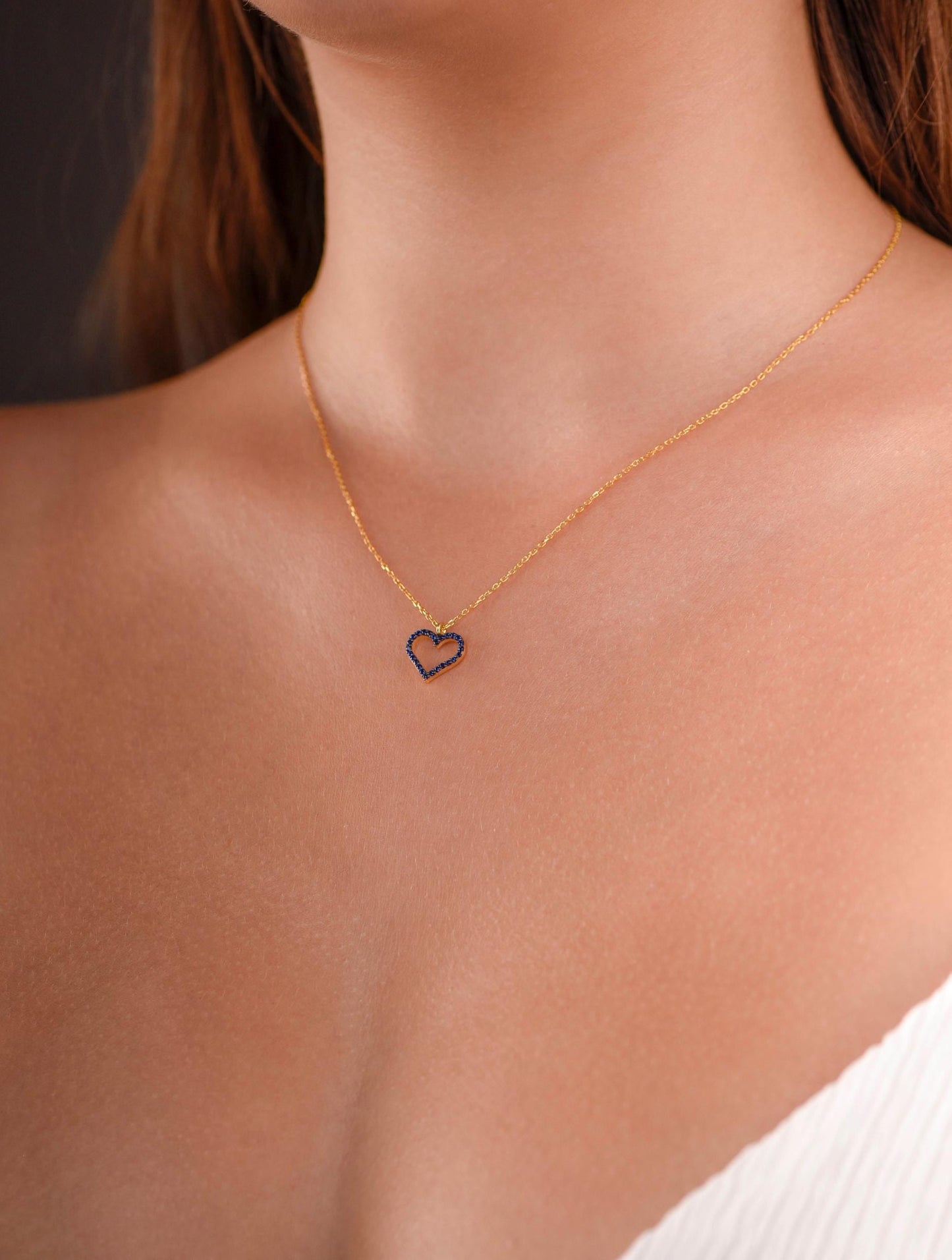 Sapphire Heart Necklace in 14K or 8K Gold - Blue Gemstone Pendant Gift for Her