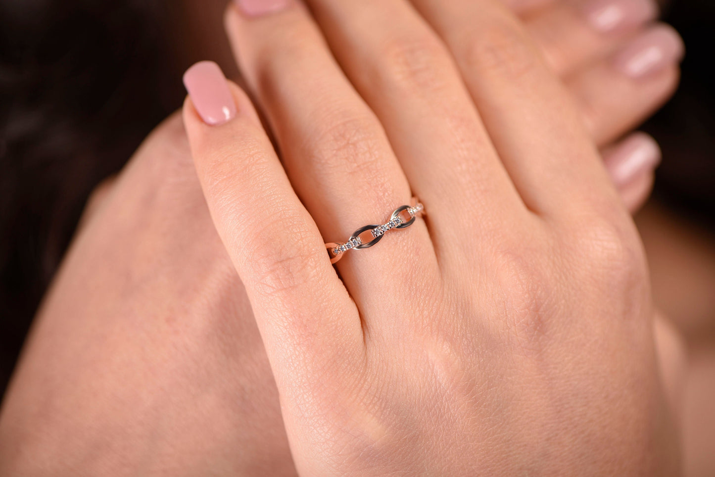 14K Gold Double Row Stone Ring,Minimal Diamond Gold Ring,Beehive Gold Ring,Elegant Gold Ring with Thin Band, Gift For Mom